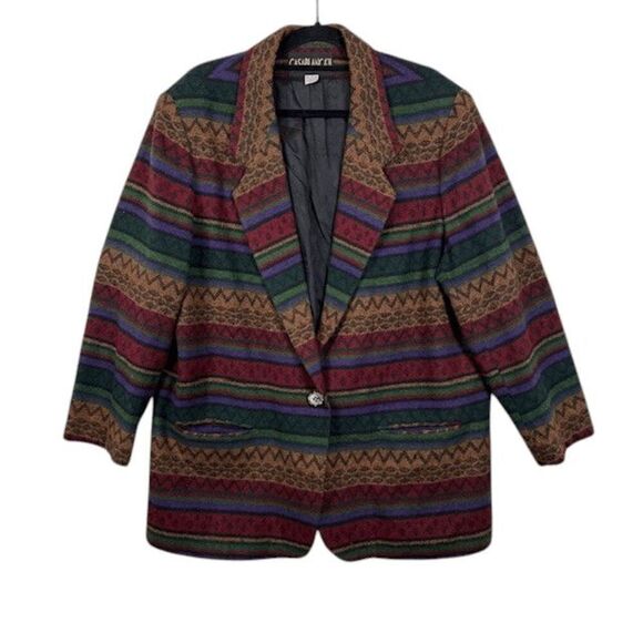 Vintage Casablanca 2 Wool Blend Aztec Southwestern Blazer Multicolor Size 22W - Picture 1 of 10